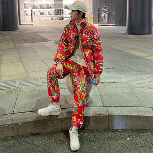 Z01大花棉袄加绒裤套装新中式汉服男女表演出保暖防寒棉衣棉服潮图片