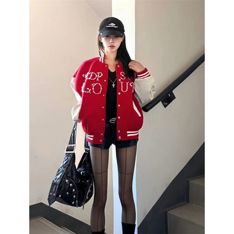 【现货】DW1013-P95美式街头撞色珍珠宽松百搭棒球服夹克外套女潮,男装夹克,星座603-2
