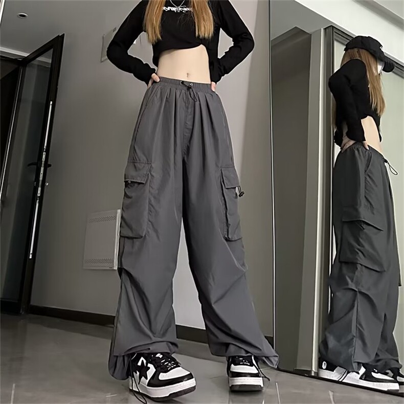 工装裤女春秋新款降落伞休闲阔腿高腰显瘦美式束脚运动裤QK86-P40图片