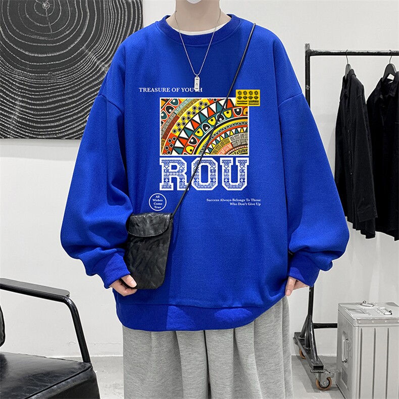 5XL华夫格卫衣男大码胖子圆领长袖t恤HW76370-P30加绒款-P40,男装卫衣,电商A040