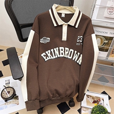 1港风中性风平铺POLO领情侣女大码M-5XL休闲套头卫衣C7720P55控88，男装Polo衫，星座226-2