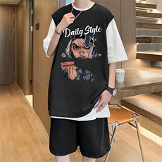 直播品质美式宽松纯棉背心无袖t恤短裤大码两件套套装TZ13-P58，男装T恤，电商A486