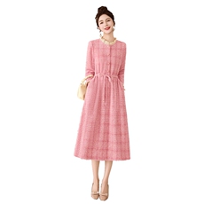 罗得堡2026年春装新款小香风连衣裙气质修身毛呢2602，女装连衣裙，罗得堡