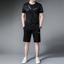 男装2023夏季冰丝三件套男士宽松长裤休闲中年爸爸夏装短袖运动套，男装休闲套装，电商B212（原钱塘6029）