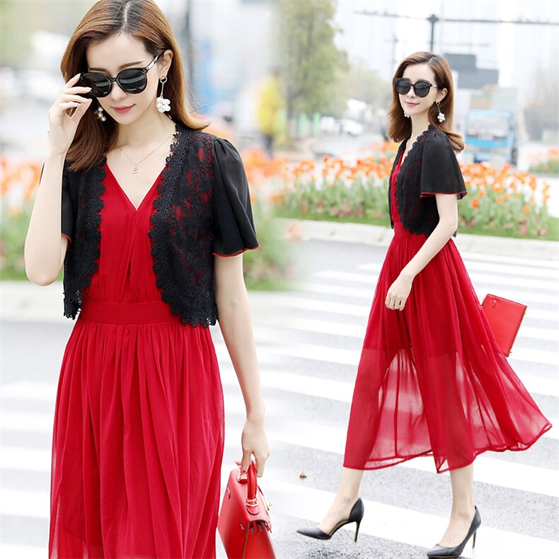 蕾丝小披肩女夏季新款雪纺空调衫短袖开衫短款修身百搭裙子外搭薄，女装蕾丝衫/雪纺衫，婵米儿