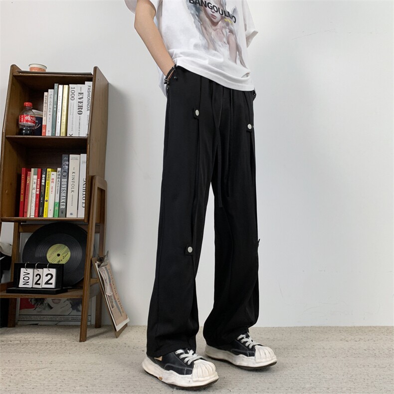 美式高街hiphop冰丝铆钉纽扣冰凉情侣百搭裤K611p55,男装休闲裤,电商D315A