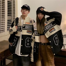 美式黑色夹克男机车服外套复古嘻哈宽松百搭黑色夹克女W5504-P62，男装夹克，星座512-2