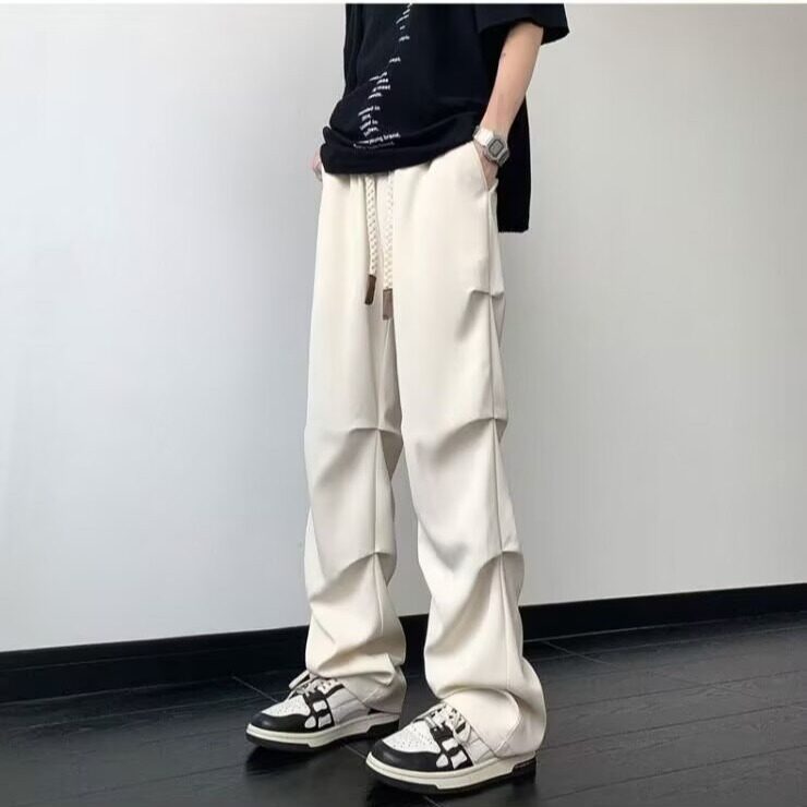 黑色休闲裤男秋季新款美式潮牌褶皱堆积垂感工装直筒裤夏季长裤子,男装工装外套,星座506A