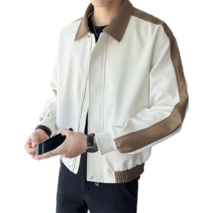 2025春装免洗pu皮皮衣翻领拼色休闲机车夹克外套男 PY109-P110图片
