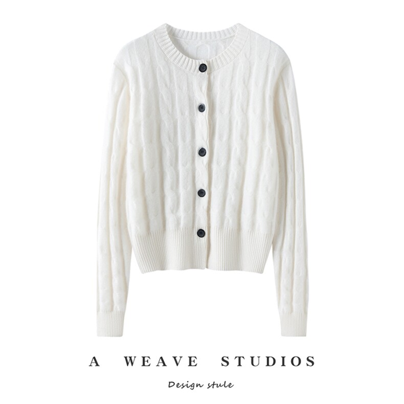 2025时尚竹节娇花开衫百搭简约，女装针织衫/毛衣，兴泰羊绒