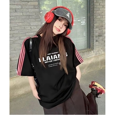 抖音得物品质二开240克宽松纯棉美式潮牌印花三条杠中性风短袖T恤，男装T恤，电商A486