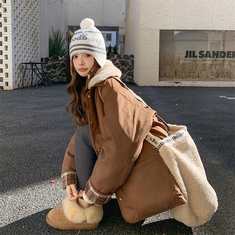 美拉德棕色麂皮羽绒服冬女2025新款超火好看高级小众加厚保暖外套，女装羽绒服，浙宝276（原081）