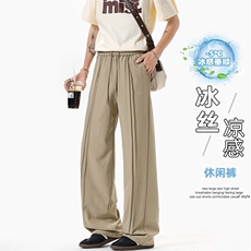 特批P30无差价夏季凉感冰丝褶皱薄款纯色简约大码休闲裤男K5915B，男装休闲裤，电商A001-1