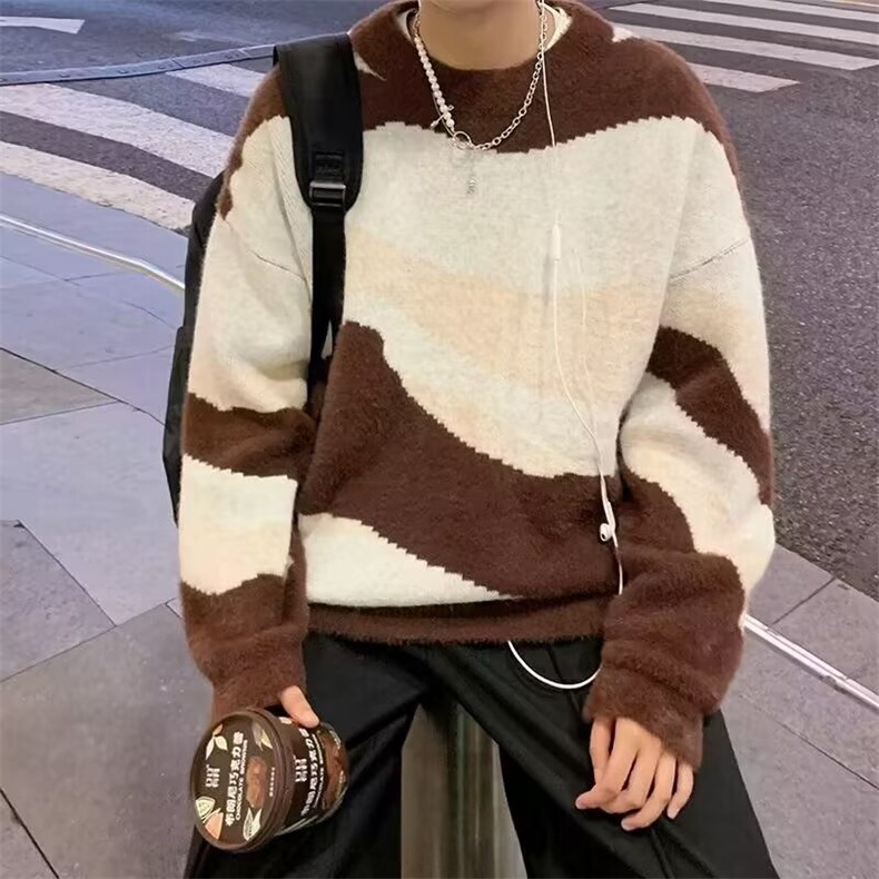 2024复古针织条纹春秋毛衣圆领长袖潮5605P45，男装针织衫/毛衣，星座410-2