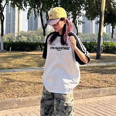 抖音得物品质二开240克宽松纯棉美式潮牌插肩三杠织带短袖T恤，男装T恤，电商A486