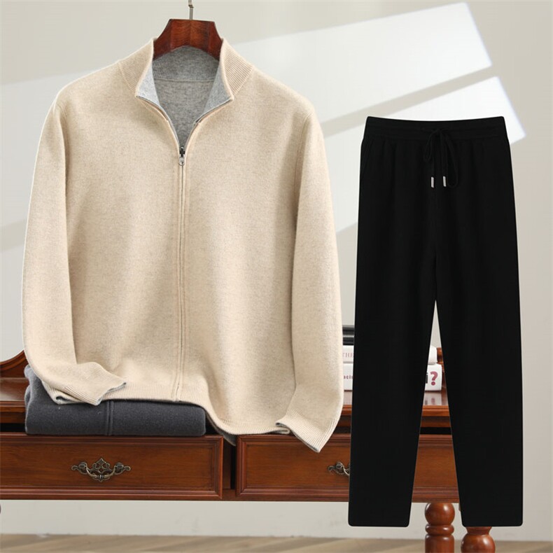 秋冬季新款男士套装8320空气层开衫+8328裤子，男装休闲套装，恒标羊绒