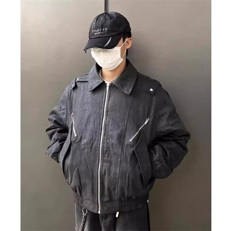 美式复古水洗拼接多口袋做旧解构拉链Bomber夹克外套短款JKK19P95,男装夹克,电商D256-2(原A064-2)
