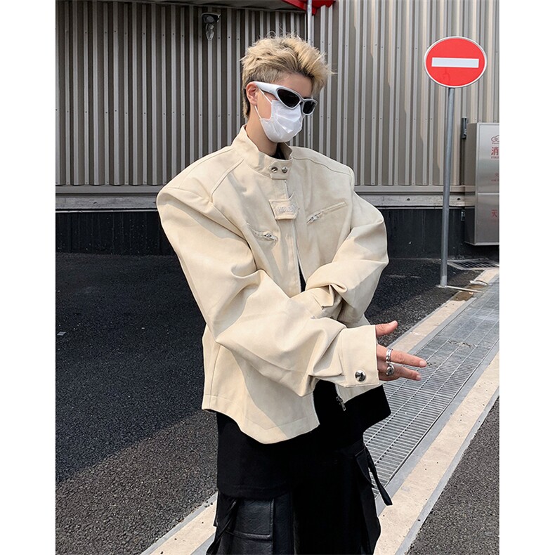 小众设计感短款夹克男春秋季美式做旧机车皮衣外套潮85422-p75,男装夹克,星座1008