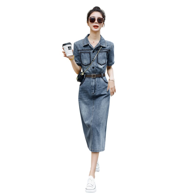 时尚牛仔连衣裙修身显瘦夏季必备单品,女装连衣裙,秋水欣儿