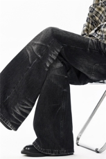 重工猫须磨白水洗做旧牛仔裤190男高个子加长微喇休闲阔腿裤KZ094，男装牛仔裤，电商B312