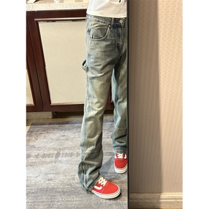 【有货】拉链微喇牛仔裤男美式vibe风裤子高街直筒X222LL-特P45图片