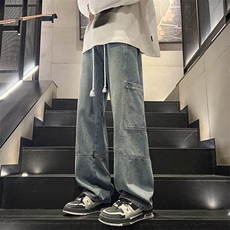 特批P43无差价夏秋衔接大口袋工装牛仔裤男设计感拖地长裤N9079B，男装牛仔裤，电商A001