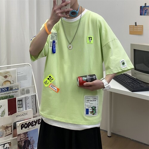 主推款夏季短袖t男潮流港风贴标重磅t恤衫A210-A8363-P35控58，男装T恤，星座210-3