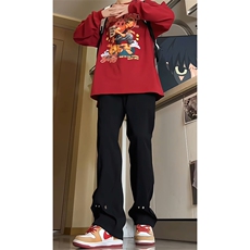 美式高街复古微喇牛仔裤男款春秋显瘦铆钉直筒裤子KZ015P60加绒70，男装牛仔裤，电商B312
