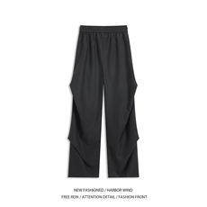 美式水洗弯刀西裤男春夏季潮牌宽松褶皱cleanfit阔腿痞帅休闲裤子，男装休闲裤，电商B315