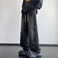 2025秋季新款美式复古拼接宽松水洗牛仔裤B315-K24273-p55控78，男装牛仔裤，电商B315
