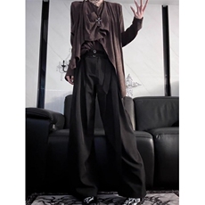 复古拼接设计山本耀司风绑带垂感高级微喇叭西裤黑色长裤，男装西裤，星座506A