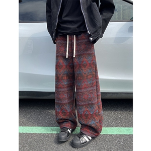 8XL-M羊羔绒裤子男冬季加绒加厚民族风重磅针织棉裤大码KZ023P78图片
