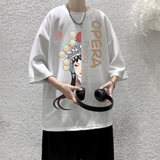 Q11161-P30京剧脸谱春夏季七分袖t恤大码五分袖男短袖中袖大皂风，男装T恤，电商A040
