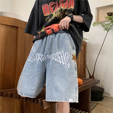 牛仔短裤休闲五分裤字母刺绣青年裤子A061-1-XK170-P50控68，男装牛仔裤，电商A061-1