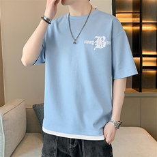 冰氧仿棉短袖店主风体恤休闲百搭刺绣纯色男上衣TC3149-P22控48，男装T恤，星座717