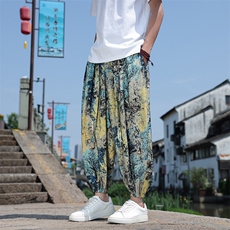 新中式冰丝数码印花宽松休闲九分裤801-p55，男装休闲裤，星座816A（原B366）