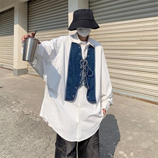 衬衫男韩版潮流拼牛仔高街帅气2023春秋新款ins宽松外套CY047-P45，男装衬衫，星座412-2