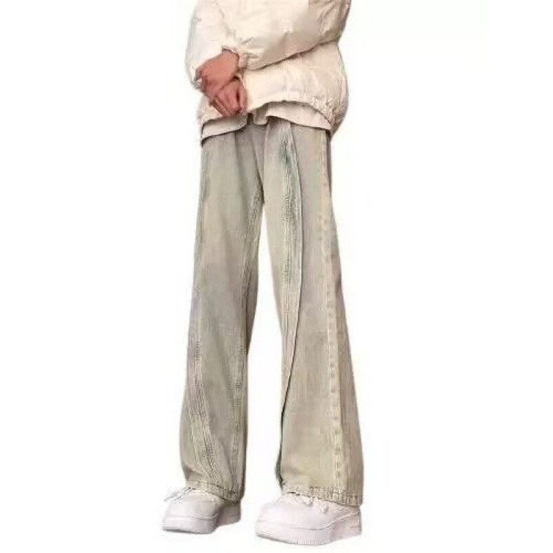 升级款美式复古vibe裤子渐变解构拼接牛仔裤男工装微喇裤,男装牛仔裤,星座613