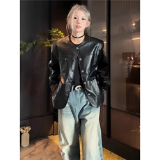 鳄鱼皮纹小香风皮衣外套男女款秋季穿搭pu皮夹克美式正肩无领外套，男装夹克，星座1210-1