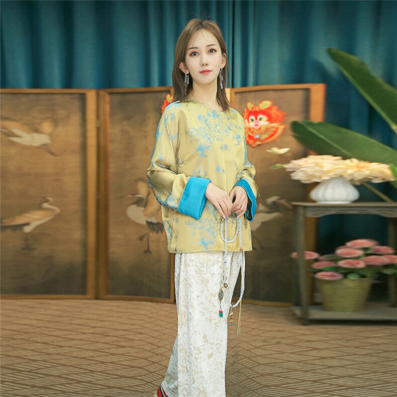现货2024春季新款简约刺绣盘扣衬衫新中式穿搭上衣B05,女装衬衫,非你不可新中式