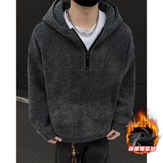 特批P60无差价冬季雪尼尔小香风粗花针织加绒连帽卫衣W5091J加绒，男装卫衣，电商A001-1