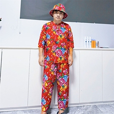 TZ340男士夏秋风大花套装大码宽松凉爽透气个性外套可作睡衣，男装休闲套装，星座115A-2