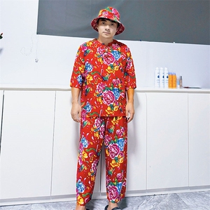 TZ340男士夏秋风大花套装大码宽松凉爽透气个性外套可作睡衣图片