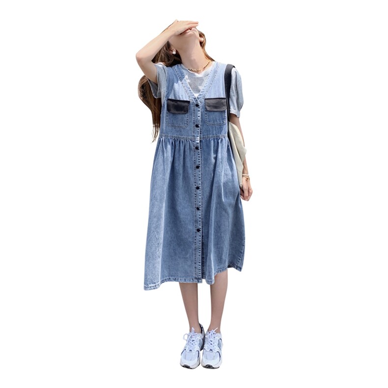 减龄牛仔背带裙套装女2023夏季新款温柔风设计感别致小个子连衣裙,女装套装/套裙,菡迪欧娜