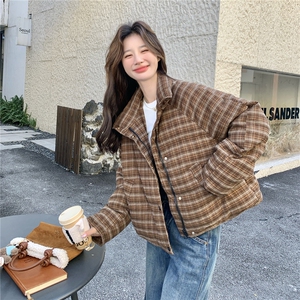 韩系巨好看格子羽绒服女2025冬季新款加厚立领休闲小个子面包服图片