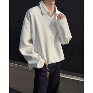 美式2025春季新品打底衫港风宽松翻领T恤小v领上衣外套男108-P35图片