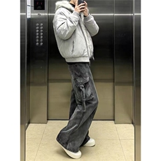 春季高街复古工装牛仔裤男女新款休闲直筒宽松微喇裤子LA4100-P58，男装牛仔裤，星座1008