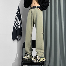 春季新款美式复古vibe裤子ins高街潮水洗黄泥染牛仔裤男N0932-P40，男装牛仔裤，星座308B-1