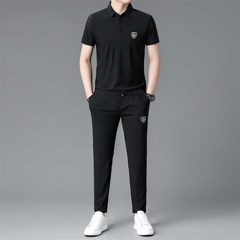 2023夏季新款男式短袖长裤休闲运动套装男式翻领两件套,男装休闲套装,电商B212（原钱塘6029）