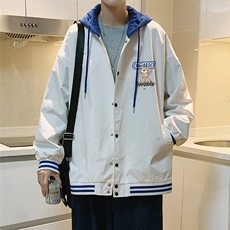 秋季韩版新款假两件连帽男港风夹克外套G621P65控78，男装夹克，电商A268A